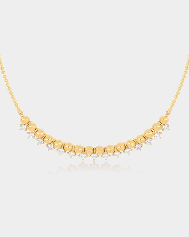 14K Yellow Gold Diamond Ball Chain Necklace